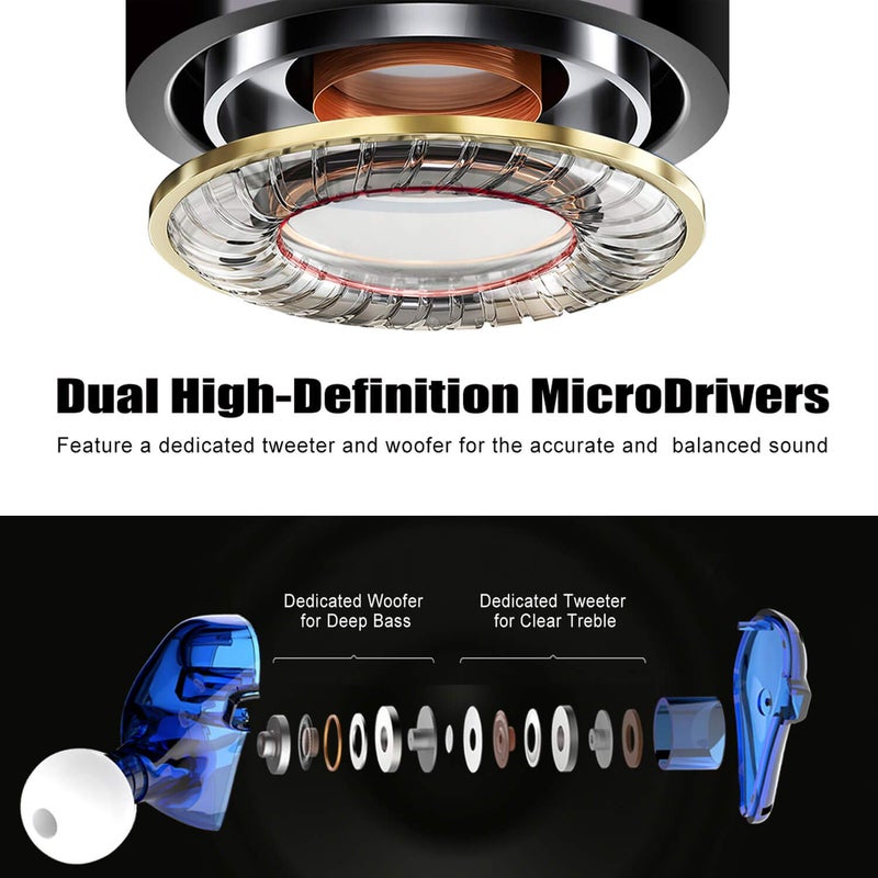 BASN High-Definition in Ear Monitor Headphones for Musicians with Detachable MMCX Earbuds; Dual Dynamic Drivers and Noise-Isolating (Blue) - Image 2